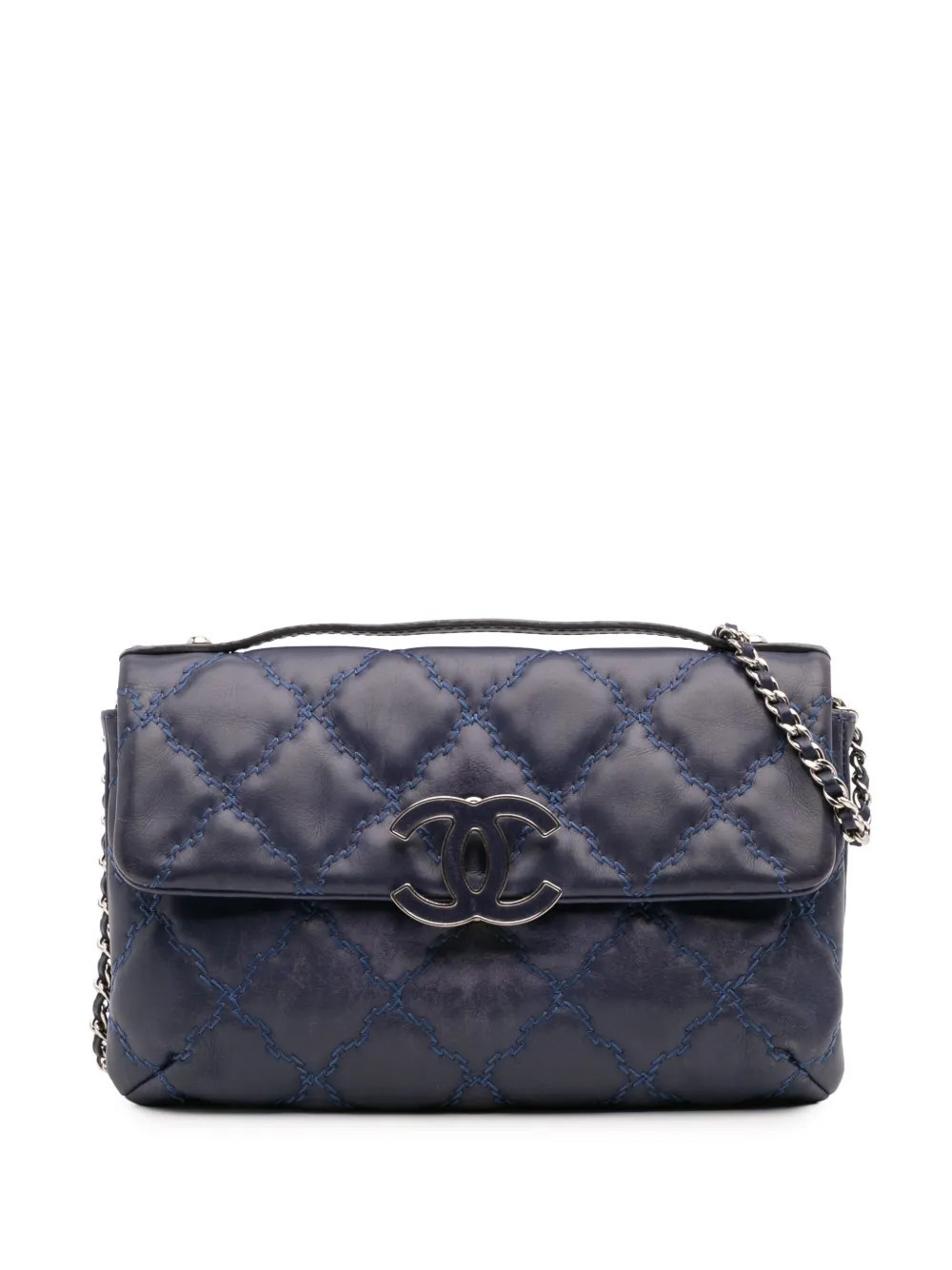 CHANEL Pre-Owned 2012-2013 Mini Double Stitch Hamptons Flap satchel - Blue | Farfetch Global