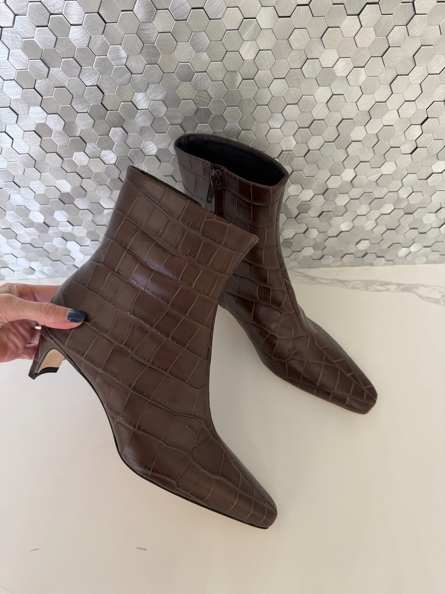 The perfect fall boots are ON SALE! The rich brown croc texture, pointed toe, and walkable kitten heel make these ankle boots look far more expensive than they are. #LTKShoeCrush

#LTKSaleAlert#LTKOver40 

 #LTKootd #LTKSeasonal #LTKOver40