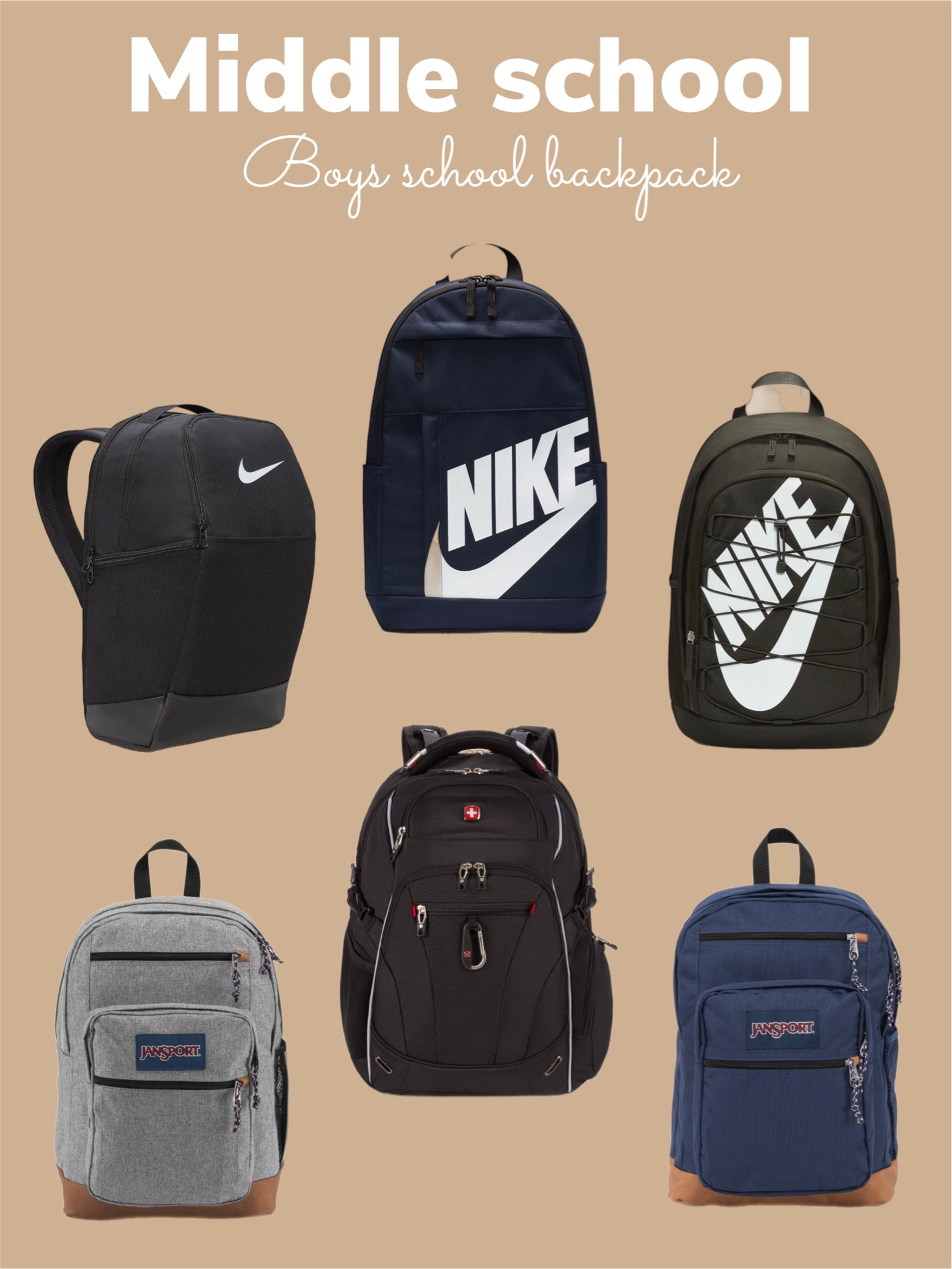 Middle school boys backpack 