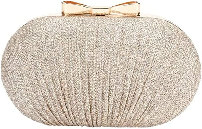 Women's Evening Clutch Bag Chic Sparkly Pleated Oval Handbag Evening Bag Shiny Hobo Bag with Chai... | Amazon (US)