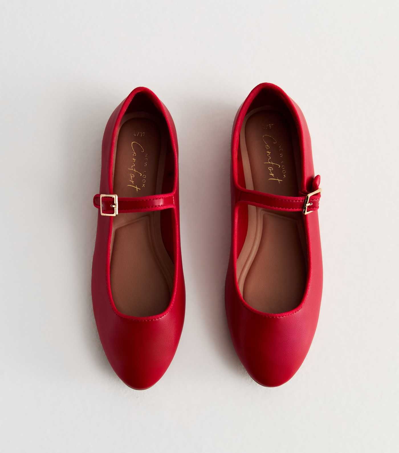 Red Leather-Look Strappy Ballerina Pumps | New Look | New Look (UK)