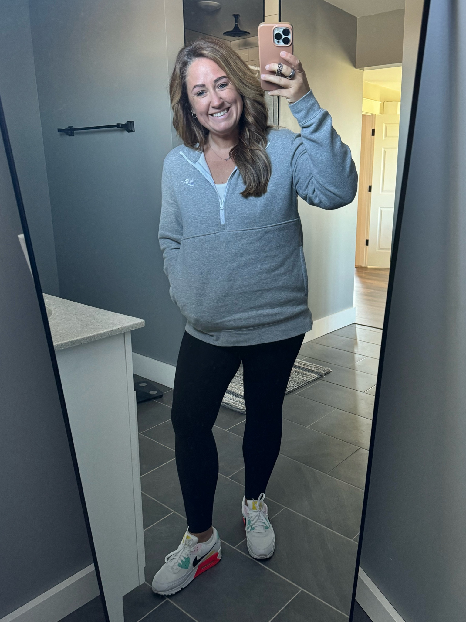 Cute and comfy outfit for running errands. I have these shoes in 3 color combos 😆. Use code FARMFITMOMMA for the leggings  

#LTKMidsize #LTKActive #LTKShoeCrush