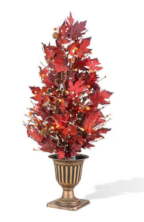 Glitzhome Fall Lighted Maple Leaves Potted Porch Tree With Timer in Burgundy at Nordstrom | Nordstrom
