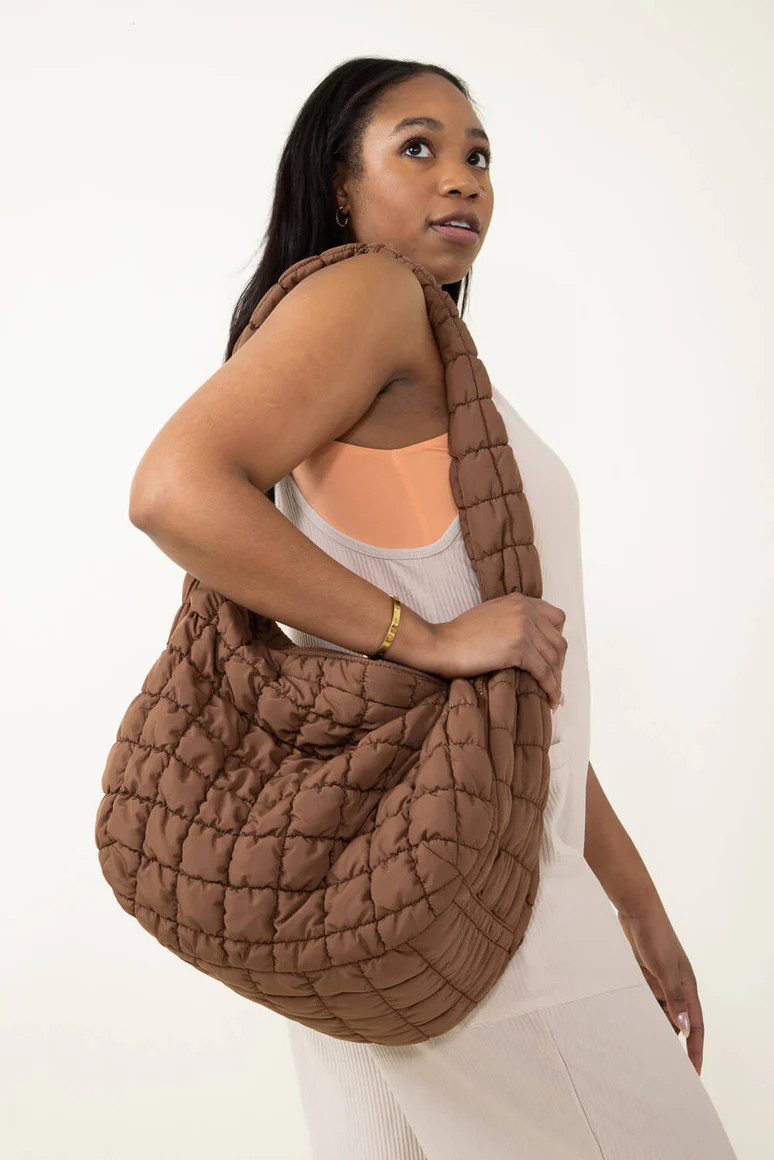 Large Carryall Quilted Puffer Bag for Women in Brown | Glik's