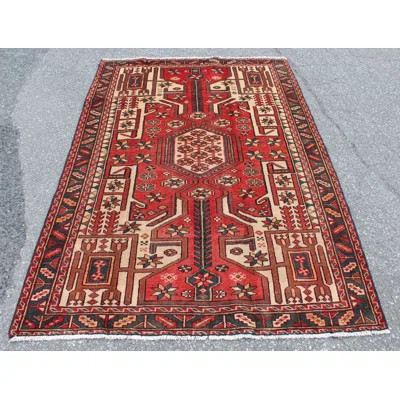 One-of-a-Kind Hand-Knotted 1950s 4'4" x 6'9" Wool Area Rug in Red/Beige/Green | Wayfair North America