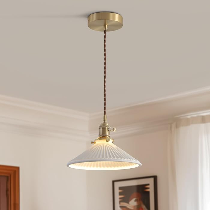 White and Gold Pendant Light Modern Nordic Hanging Ceiling Light Fixture Vintage Adjustable Singl... | Amazon (US)