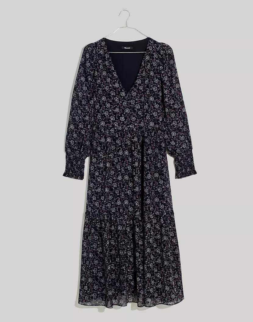 Georgette V-Neck Tiered Midi Dress in Enchanted Floral | Madewell