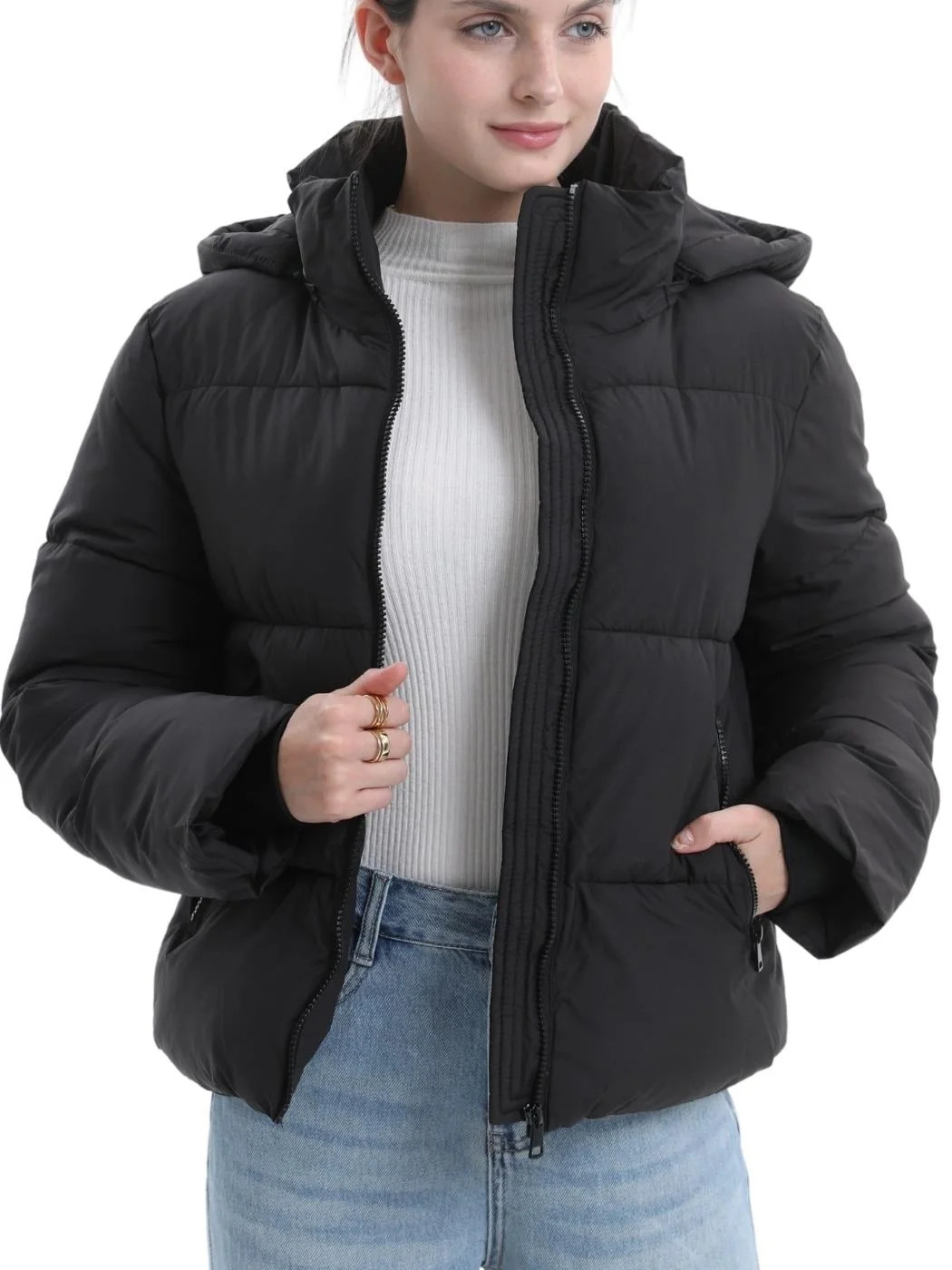PUFFIT Women Puffer Jacket Hood Winter Water Repellent Wind-resistant Ladies Classic Quilted Padd... | Walmart (US)