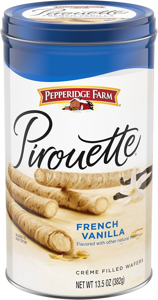 Pepperidge Farm Pirouette Cookies, French Vanilla Flavored Crème Filled Wafers, 13.5 Oz Tin | Amazon (US)