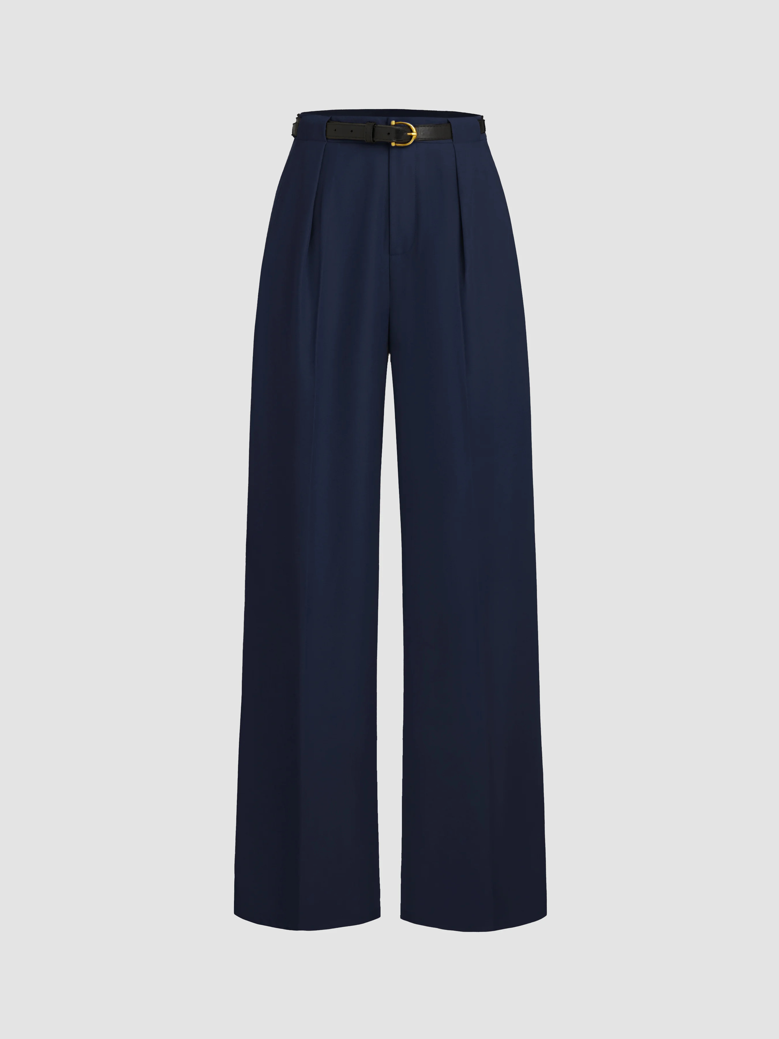 Woven Petite Mid Rise Solid Straight Leg Trousers With Belt For Work | Cider