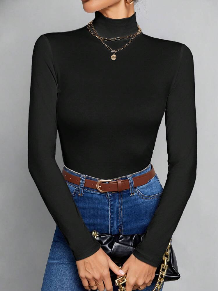 SHEIN Tall Simple Solid Color Slim High Collar Top Suitable For Autumn And Winter | SHEIN