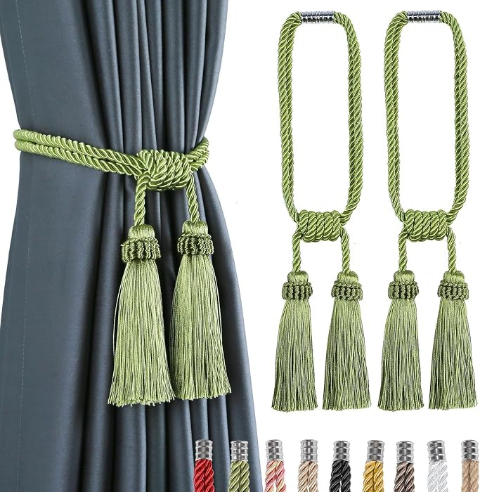 Magnetic Curtain Tiebacks Handmade Tassel Drapery Holdback,2P | Amazon (US)