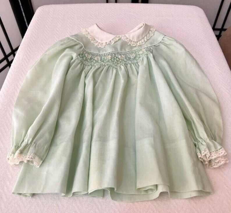 Vintage Baby Dress 12-16 Months Pale Mint Green Smocking Collar Lace 12/16 Months | Etsy (US)