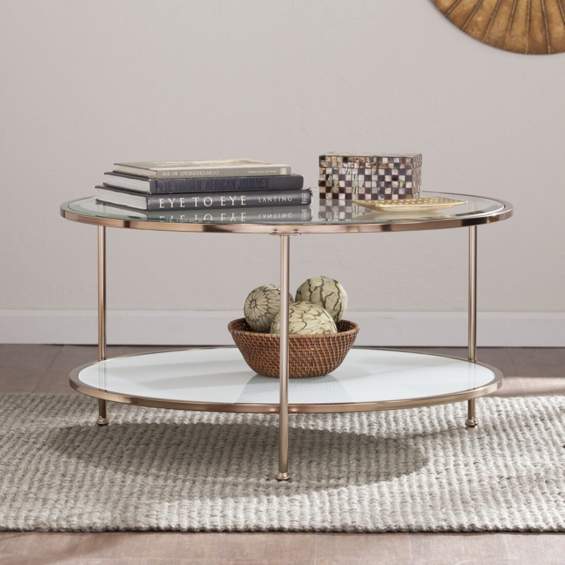 HomeRoots Gold Glass Modern Coffee Table | 4000402150 | Lowe's