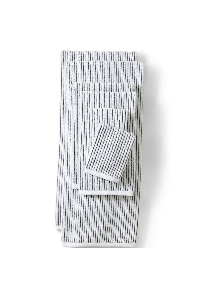 Cotton Textured Stripe Hand Towel - Lands' End - Black | Lands' End (US)
