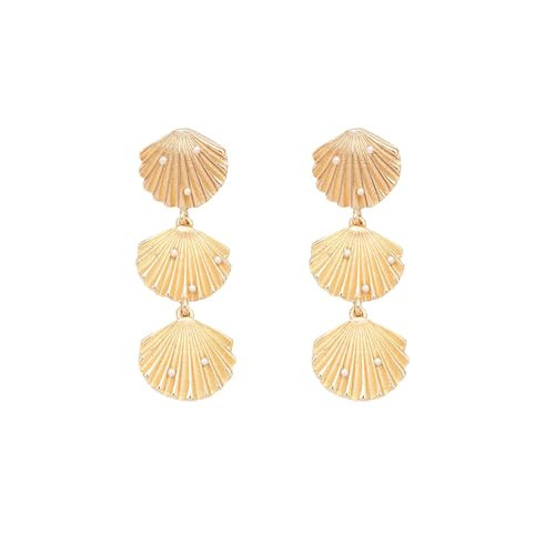 Seashell Earrings for Women Gold Shell Dangle Earrings Shell Pearl Earrings Summer Beach Ear Jewelry for Women (gold) | Amazon (US)