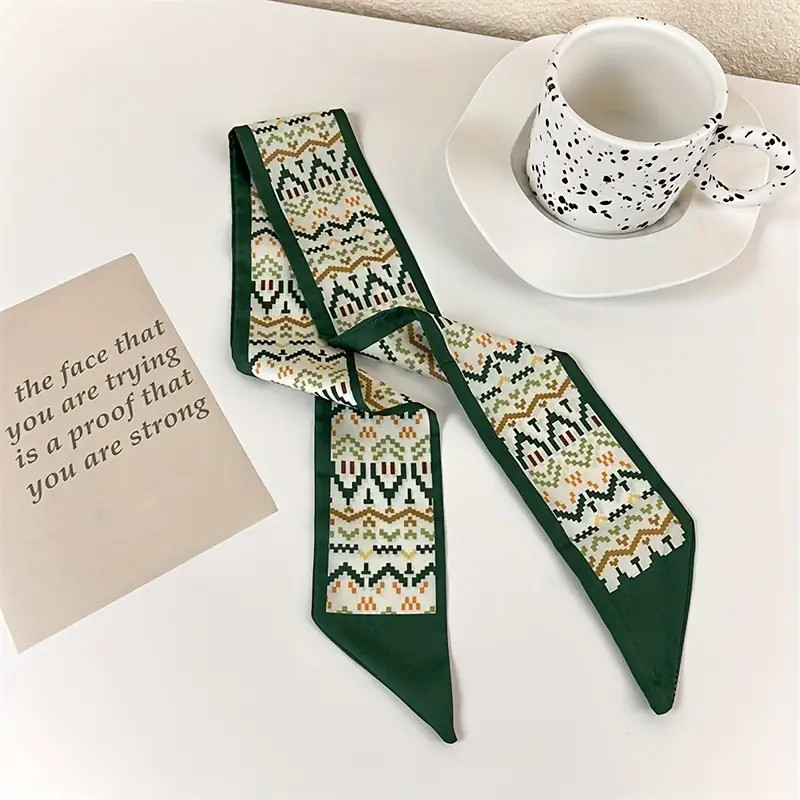Green Printed Skinny Scarf, Elegant Slender Neckerchief, Thin Narrow Decorative Purse Scarf Bag R... | Temu Affiliate Program