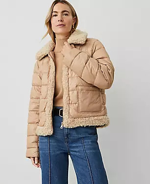 Weekend Faux Fur Trim Zip Front Puffer Jacket | Ann Taylor (US)