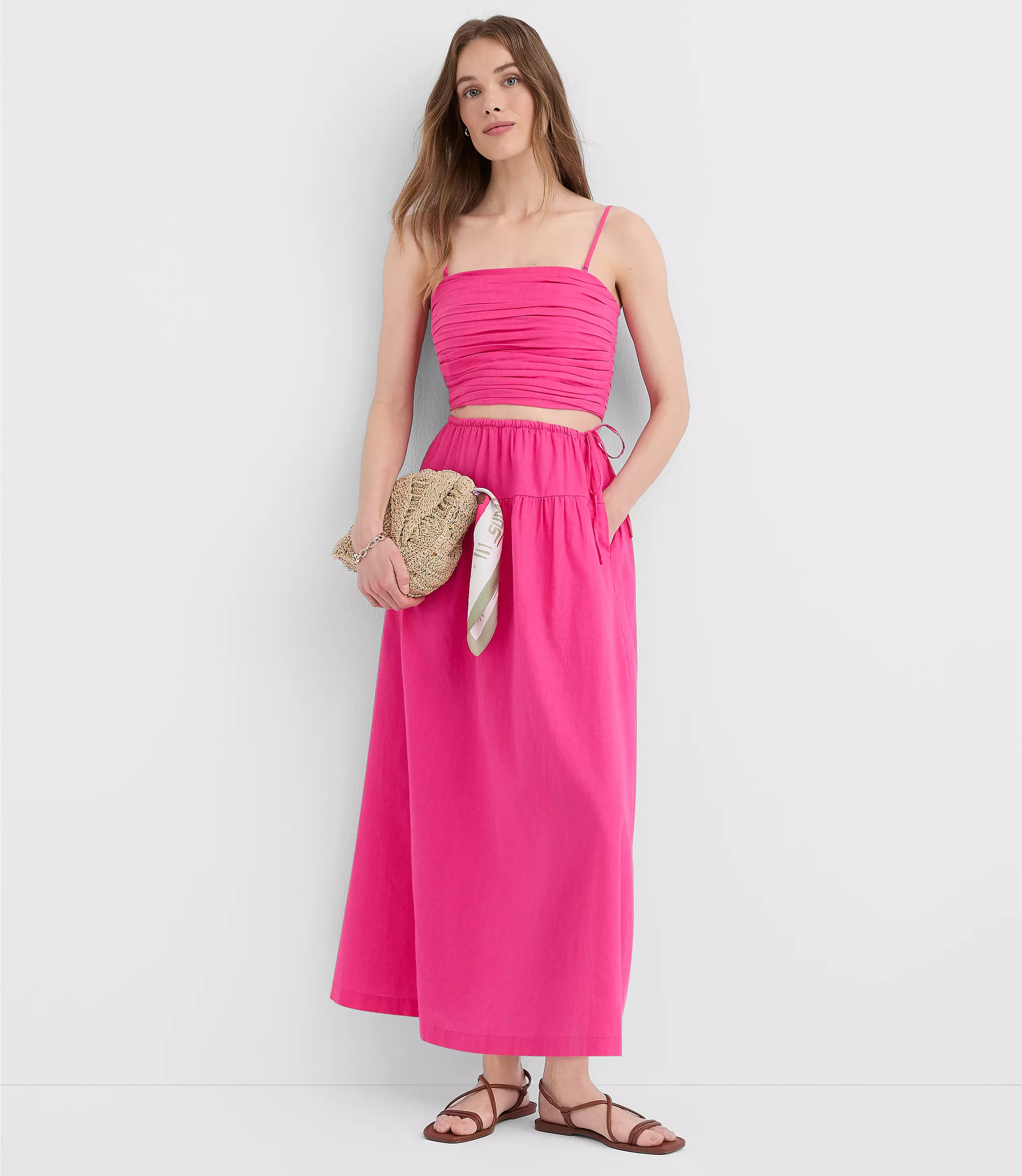 LOFT Beach Linen Cotton Drawstring Maxi Pocket Skirt | LOFT