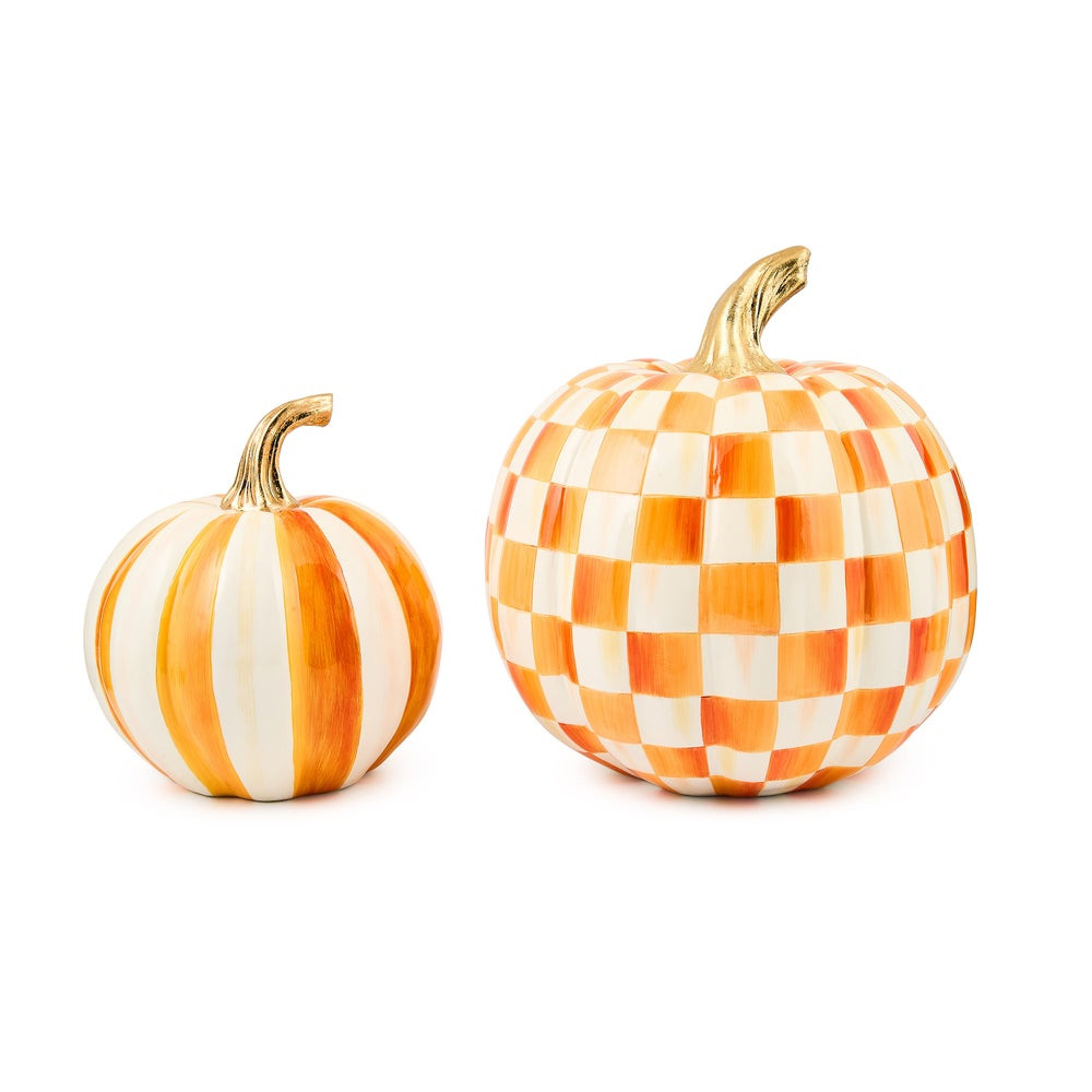 Classic Orange Stripe Small & Check Medium Pumpkin Set | MacKenzie-Childs
