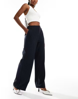 ASOS DESIGN tailored wide leg dad trousers in navy stripe | ASOS | ASOS (Global)