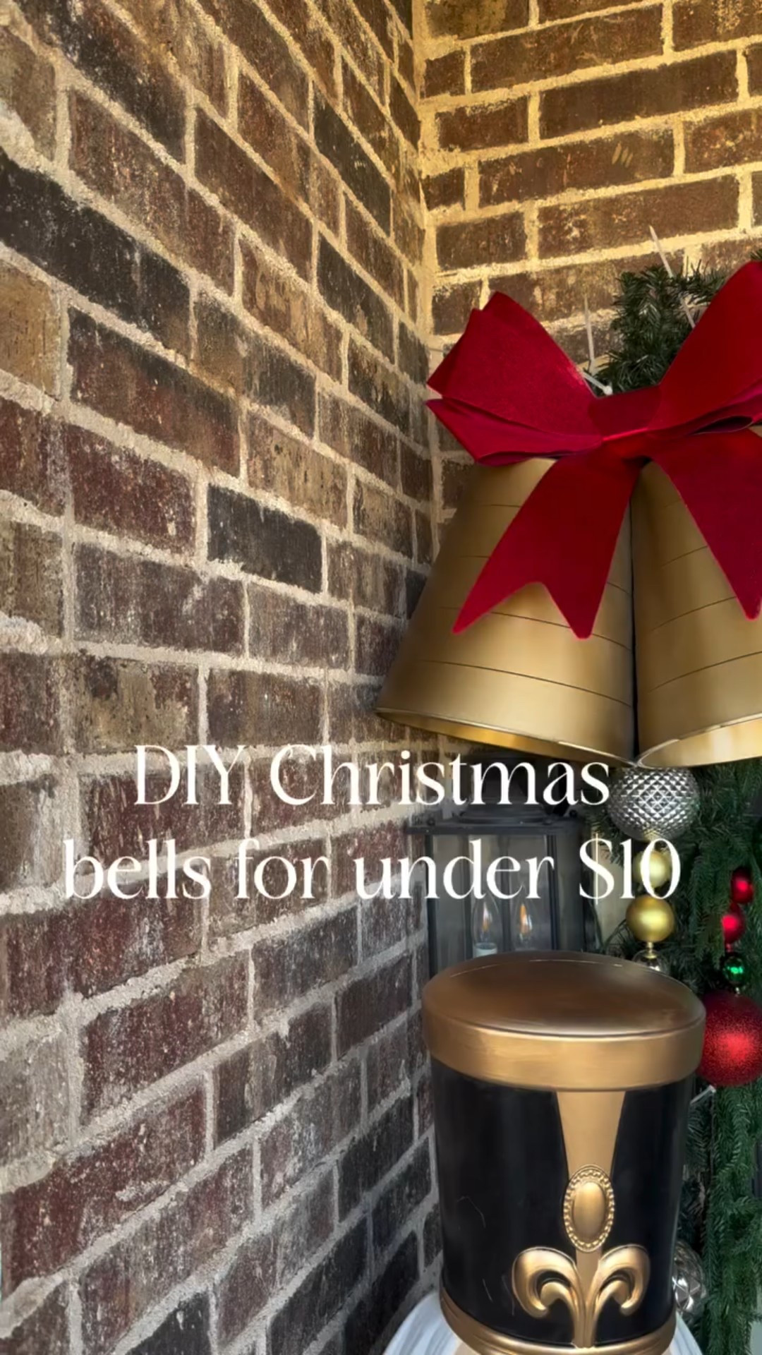 Looking for some oversized Christmas bells, but not willing to pay $100+ for them? I’ve got you….
I made two of these large sets of bells for my porch, for under $10 each.

I used two 3 gallon trash cans and a large bow and the outcome is just what my porch needed! 
I used 2 ikea trash cans and a big bow I found at Ross, but if you want to make your own, I rounded up some supplies that is similar, just comment SHOP and I’ll send it over 

Tag me if you make your own 

#christmasbells #diychristmasbells #diyoversizedbells #christmasdecor #christmasporch