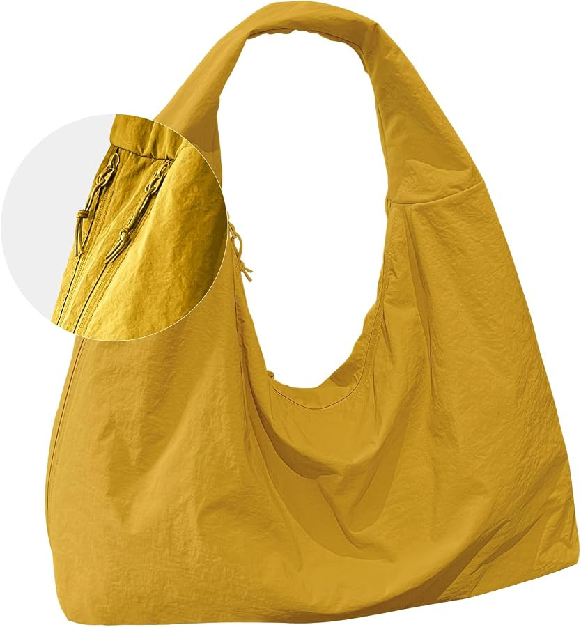 Slouchy Nylon Hobo Bag for Women Large Tote Underarm Shoulder Bag Travel Beach Gym Weekend Vacati... | Amazon (US)
