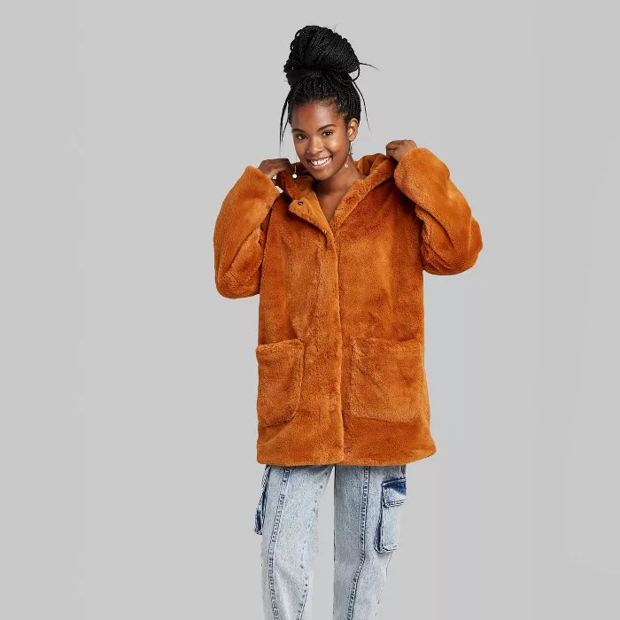 Women's Faux Fur Hooded Coat - Wild Fable™ | Target