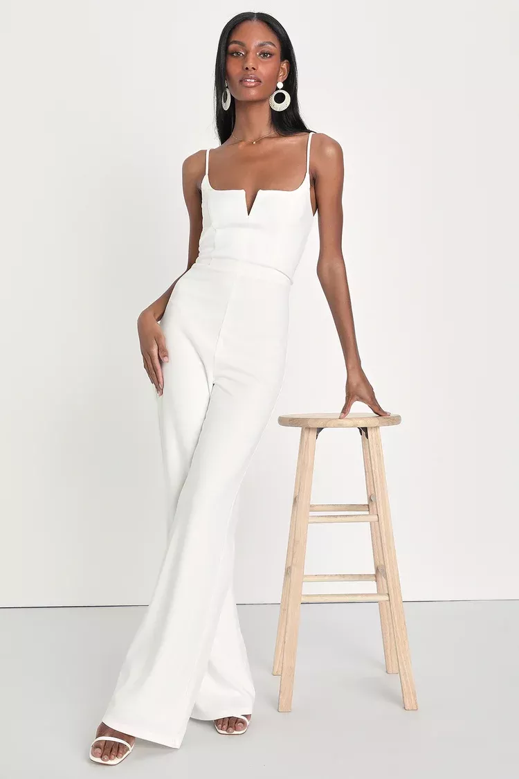 Sexy White Jumpsuit - Strapless Jumpsuit - Wide Leg Jumpsuit - Lulus