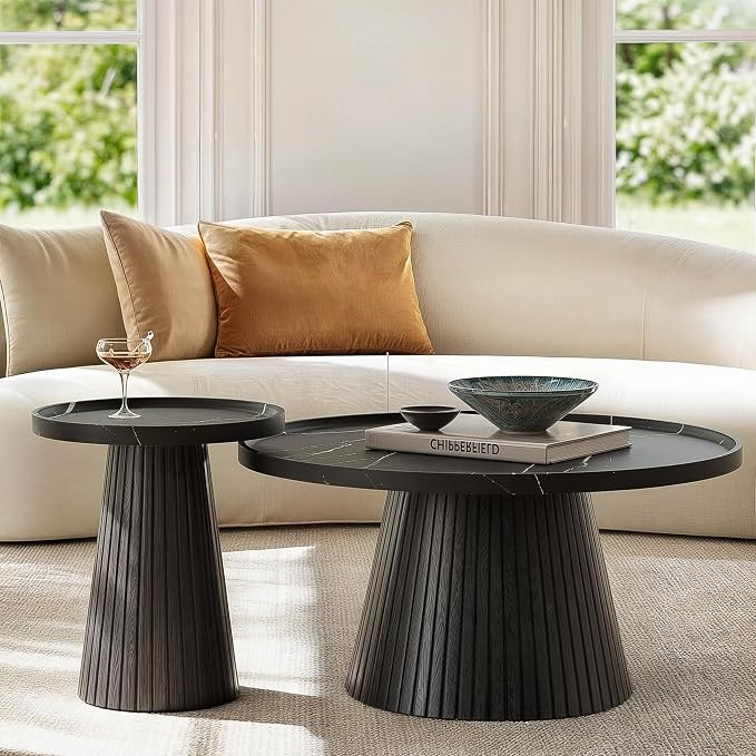 win2win Nesting Coffee Table Set of 2, Modern Coffee Table with Marble Veneer, Fluted Round Tea T... | Amazon (US)
