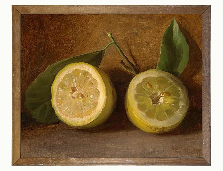 Vintage Lemon Decor - Yellow Lemon Kitchen Decor - Fruit Painting for Farmhouse Dining Pantry - L... | Amazon (US)