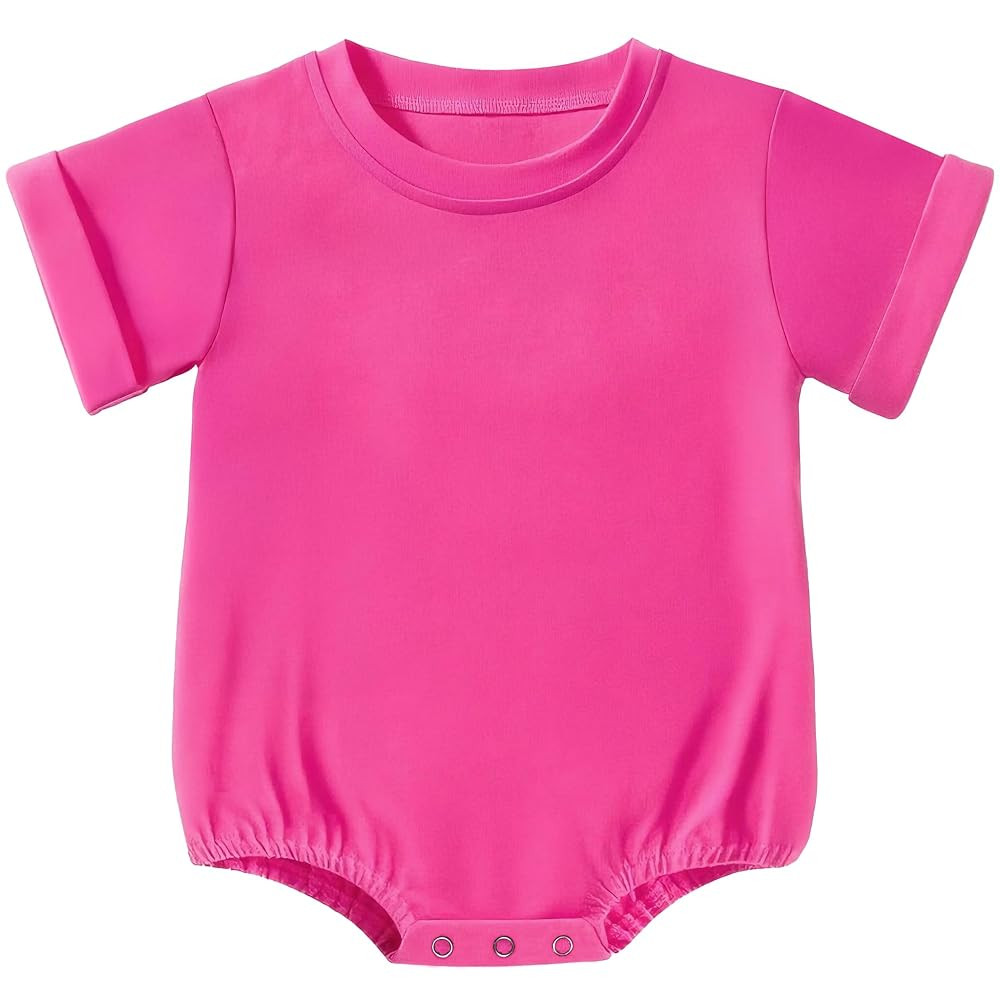 Baby Boy Girl Bubble Romper Short Sleeve Plain Bodysuit T-Shirt Oversize Tops Crewneck Outfit | Amazon (US)