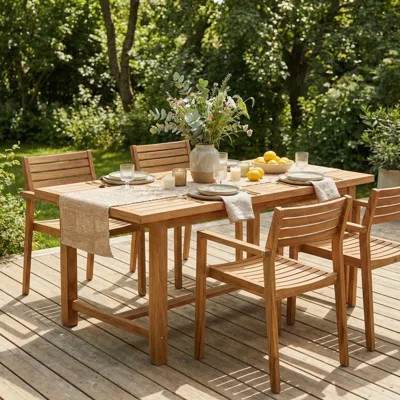 5-Piece Outdoor Acacia Wood Outdoor Dining Set of 4, 59.06-Inch Rectangular Table with Umbrella Hole,Suitable for Patio, Lawn | Wayfair North America