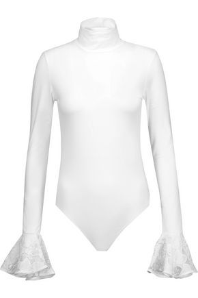Cinq À Sept Woman Estrella Lace-paneled Stretch-cotton Turtleneck Bodysuit White Size S | The Outnet US