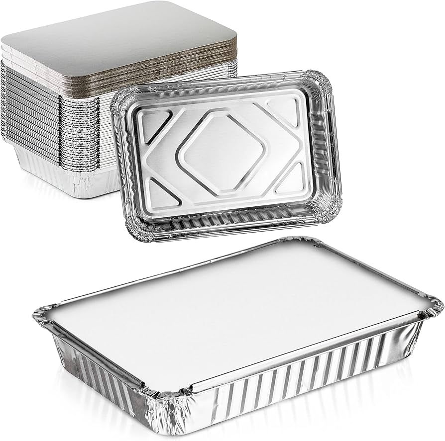 Fit Meal Prep 50 Pack 1.5 lb Aluminum Foil Pans with Lids, 8.75 x 6.25 x 1.5” Take Out Food Con... | Amazon (US)