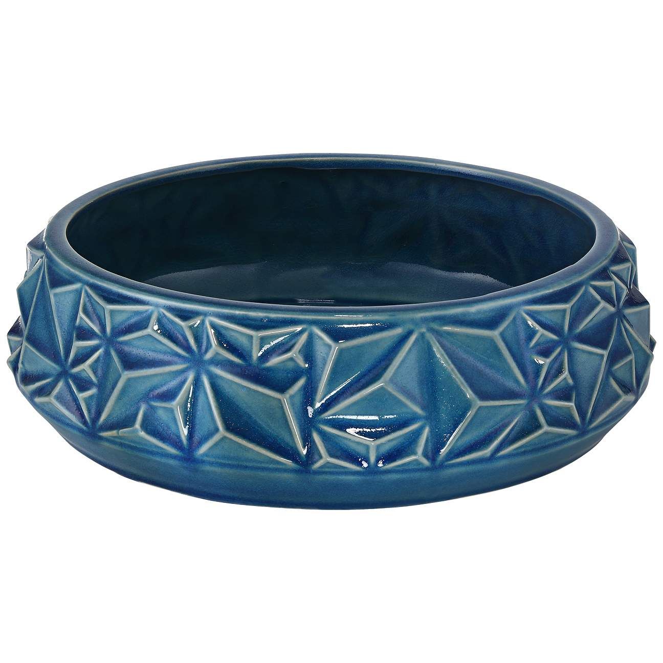 Telus 12 1/2" Wide Light Blue Ceramic Bowl | Lamps Plus