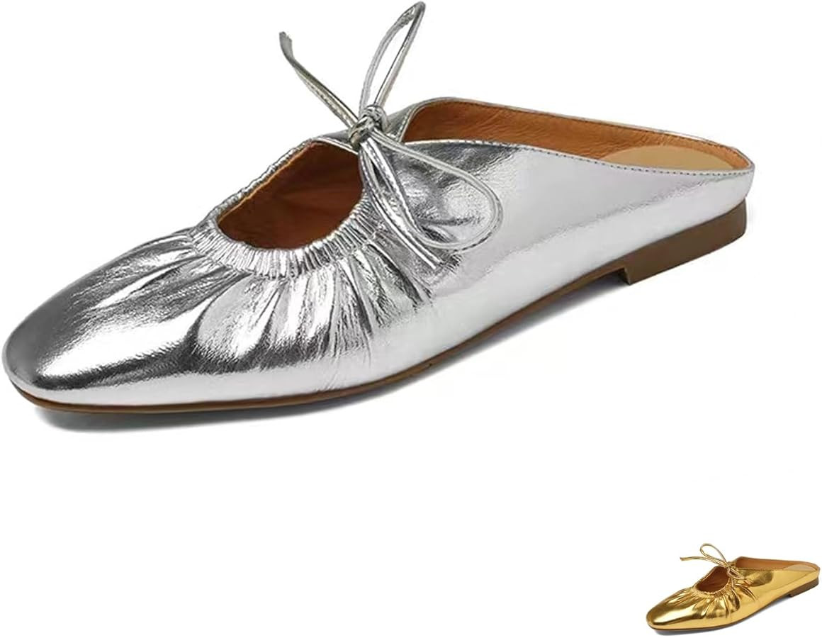 Slingback Flat Mary Jane Shoes for Women's with Memory Foam Padding Sliver Closed Round Toe Lace ... | Amazon (US)