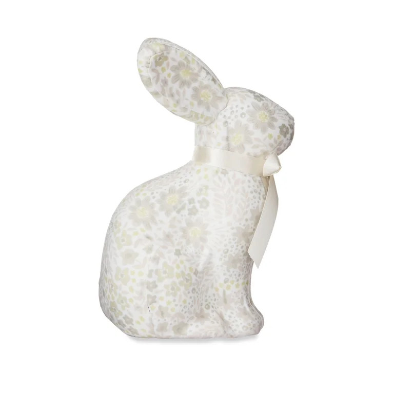Easter White Floral Bunny Tabletop Decor, 9.5 in, by Way To Celebrate - Walmart.com | Walmart (US)
