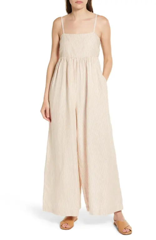 Madewell Linen Blend Tie Back Wide Leg Jumpsuit in Earthen Clay at Nordstrom, Size 8 | Nordstrom