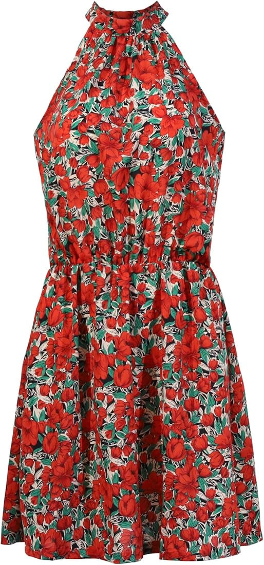 ZHUAN Women's Sleeveless Floral Printed Dresses High Waistline Dress | Amazon (US)