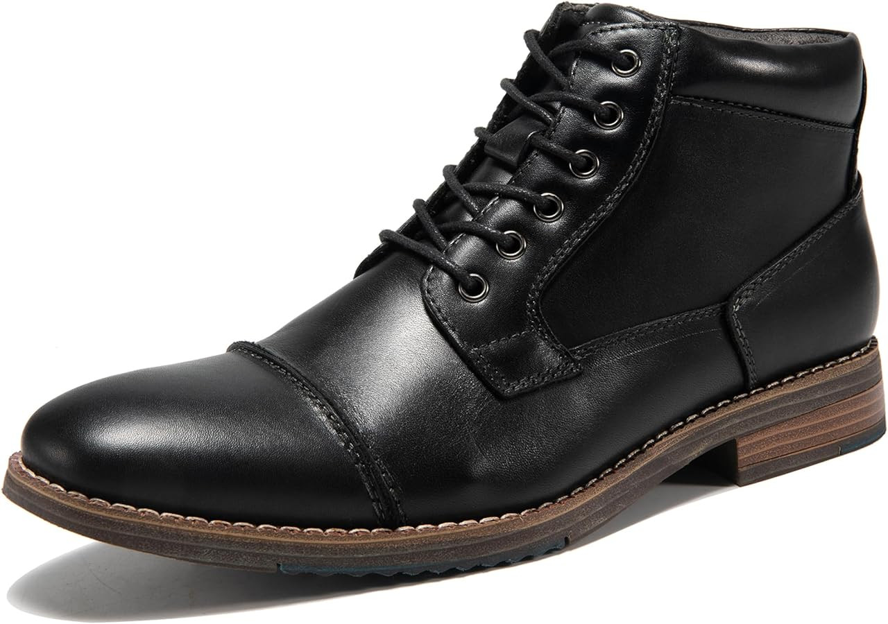 Men's Oxford Leather Dress Boots - Stylish Cap Toe Side Zip Fashion Mid Top Casual Chukka Ankle B... | Amazon (US)