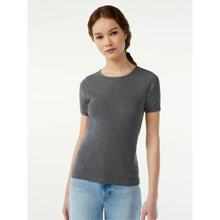 Free Assembly Women's Ribbed Crewneck Tee with Short Sleeves | Walmart (US)