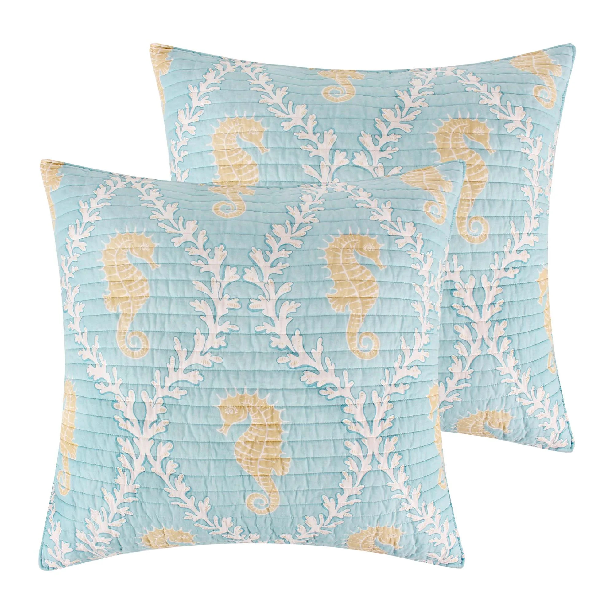 Levtex Home - Kailua Quilt - Euro Sham - Seahorses - Blue Taupe and Cream - Quilt (26x26in.) - Re... | Walmart (US)