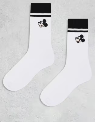 ASOS DESIGN 2 pack Mickey Mouse socks with black stripes in white | ASOS | ASOS (Global)
