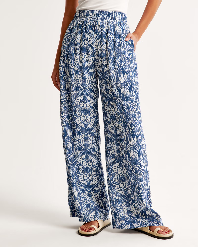 Crinkle Textured Pull-On Wide Leg Pant | Abercrombie & Fitch (US)