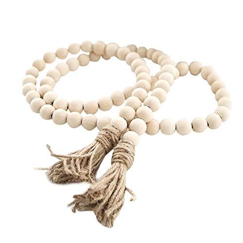 Sivya 58in Farmhouse Beads Wood Bead Garland with Tassels, Rustic Farmhouse Decor for Farmhouse Tier | Amazon (US)