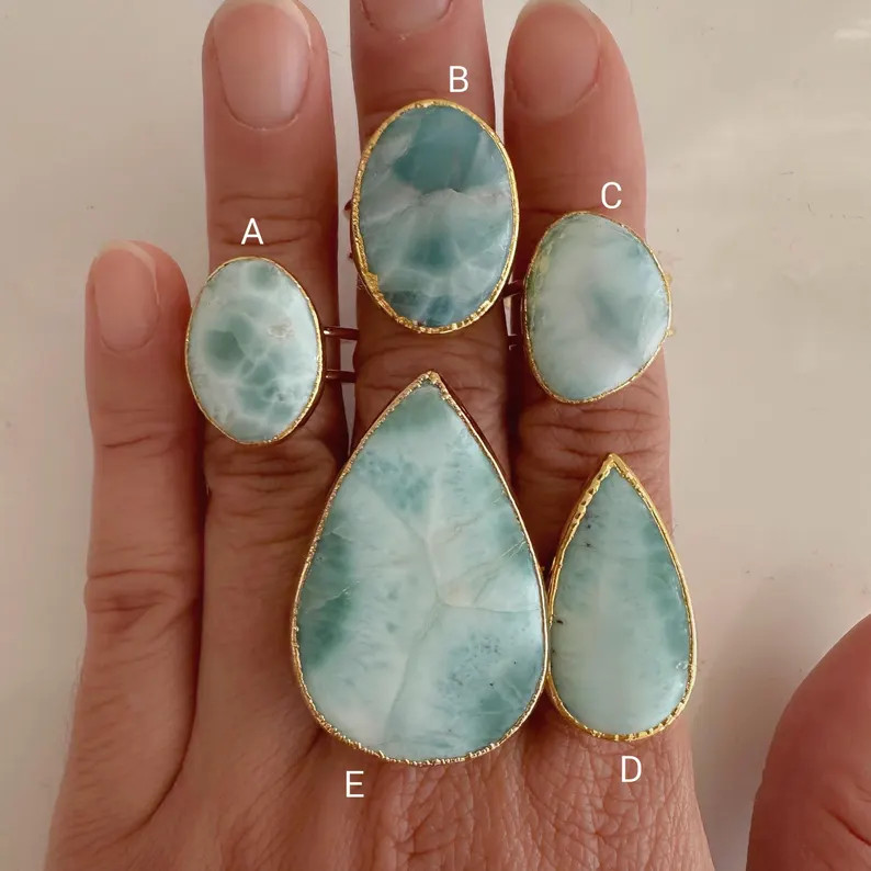 Larimar Gold Ring // Large Larimar Ring // AAA Real Larimar Ring // Larimar Vermeil Ring // Gift ... | Etsy (US)