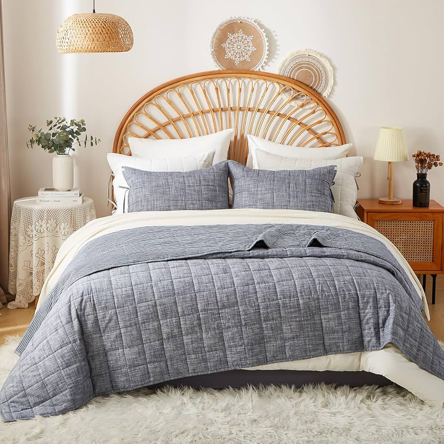 Navy Quilts Queen Size\uff0c Cotton Bedspreads Queen Size\uff0c3-Pieces Queen Quilt Set with Blue... | Amazon (US)