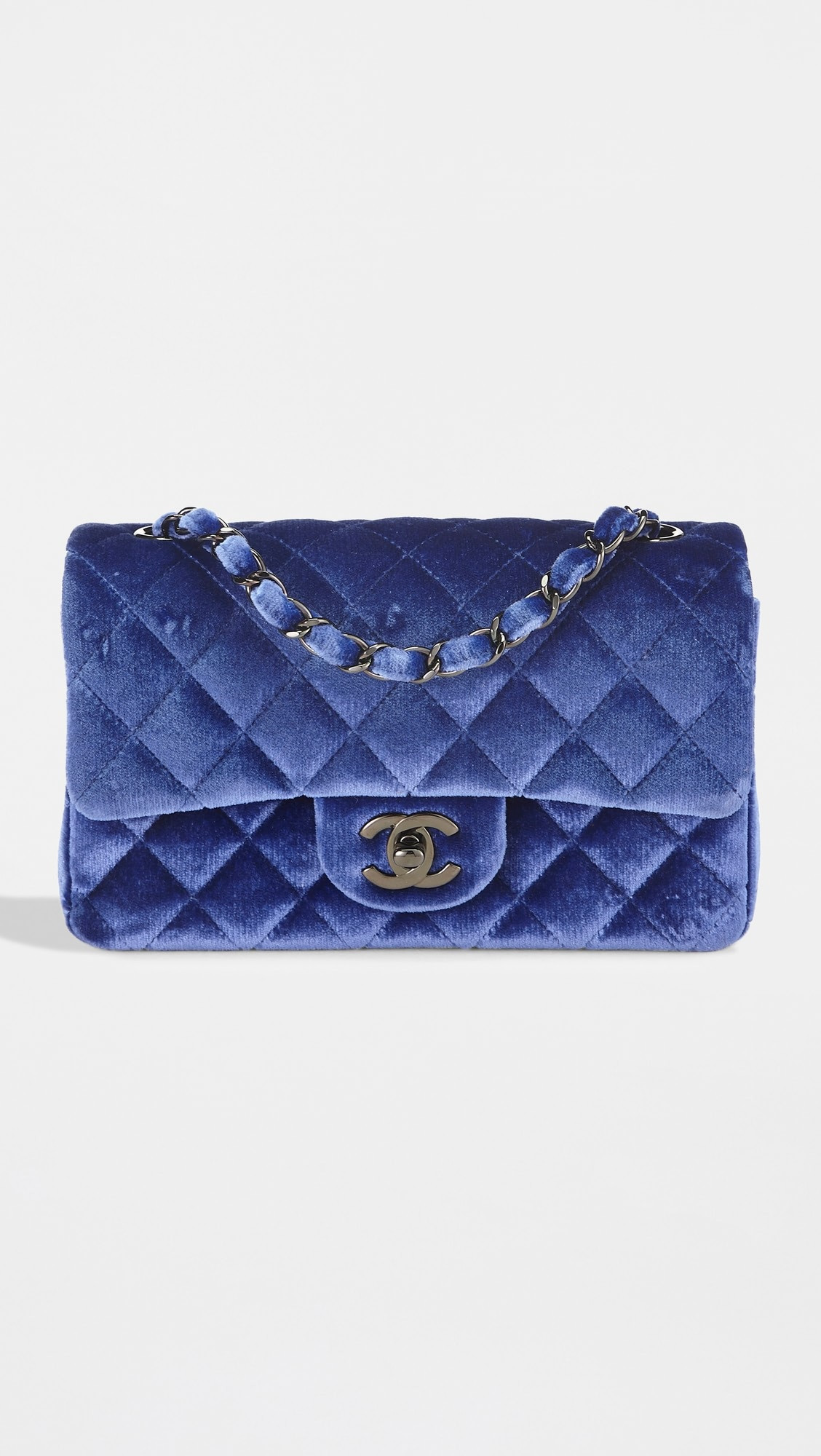 Chanel Navy Velvet Rectangular Flap Mini Bag | Shopbop