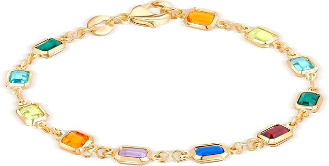 Barzel 18K Gold Plated Multicolor Crystal Bracelet - Made In Brazil | Amazon (US)